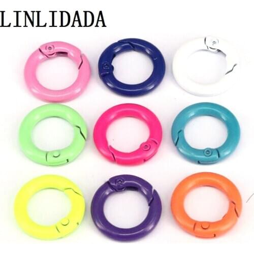 10Pcs 20mm/24mm Colorful Enamel Round Ring Spring Clasp, Easy open Spring Gate, Black/Yellow/Pink/White/Blue/Green/Brown Spring