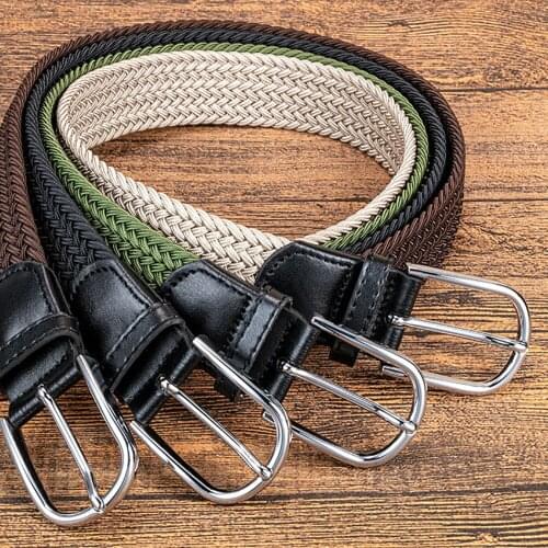 Mens woven Elastic Mercerized belt pin buckle multiple colour Waist high quality stretch For jeans leisure golf sports