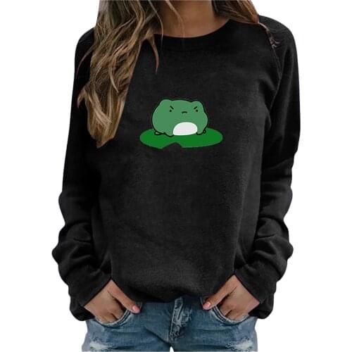 2021 Autumn shirt Womens Men Casual Long Sleeve Frog Print Pullover Sweatshirt Tops Unisex kawaii clothes Black Top футболка