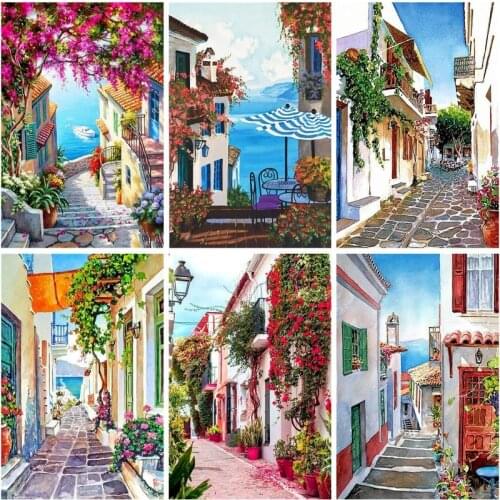 SDOYUNO Paint By Numbers For Adults Street Landscape Oil Painting By Numbers Hand Painted Kit City Seaside Home Decor Art Gift