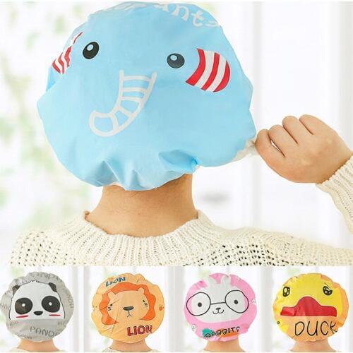 2pc/set Colorful PVC Cute Cartoon bath hat Animal Waterproof Shower Cap Resuable Lace Elastic Band Bath Hair Caps Hat