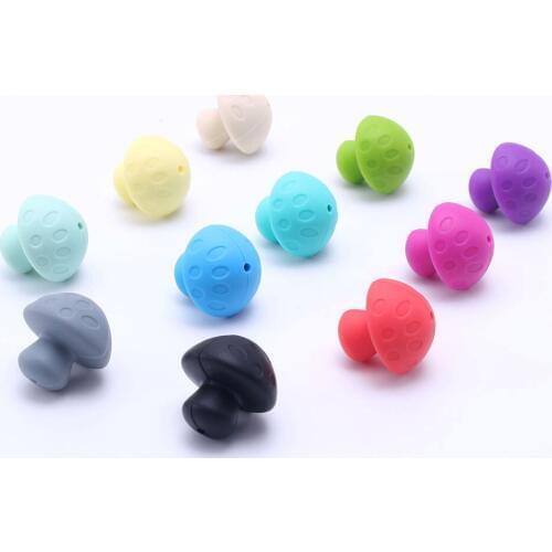 MHS.SUN Food grade cute mushroom shape silicone beads 25*25mm loose teething beads for chewing necklace/bracelet 50pcs SL0029