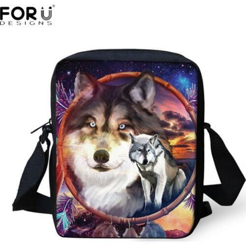 FORUDESIGNS 3D Animal Husky Wolf Print Messenger Bags Lady Mini Travel Crossbody Bag Zipper Shoulder Bag for Ladies Mom Bolsa
