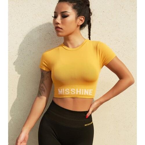 Top Fitness Breathable Quick-Dry Gym T-Shirt Workout Running Sexy Shirt Seamless Yoga Top Women Short Sleeve Crop