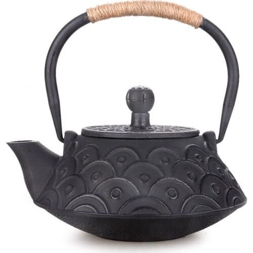 Japanese cast iron handmade fish scale uncoated teaware teapot Chinese kungfu puer tea pot boiling water kettle drinkware 0.8L