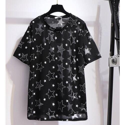 Summer t-shirt women plus size bust 157cm 6XL 7XL 8XL 9XL 10XL openwork star t-shirt women black color