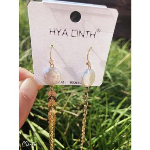 925 Silver Ear Needle Stud Earrings Drop Imation Fresh Water Pearl Brass Chain/18k Gold South Korea Jewelry for Women HYACINTH
