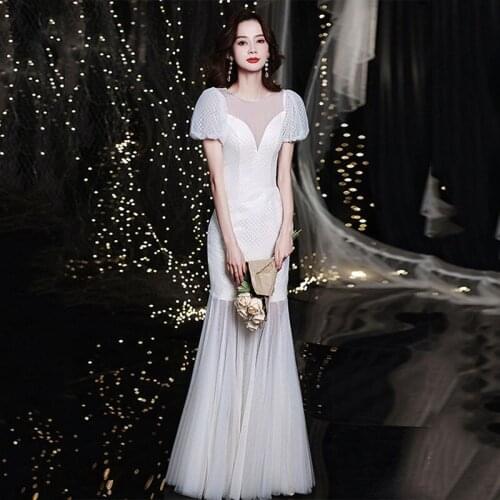 Elegant Long Mermaid Evening Gowns Women White Fairy Tulle Prom Dresses Robe De Soiree Formal Party Dress