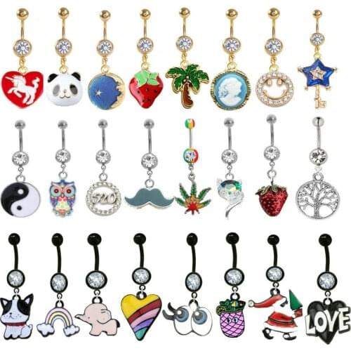 1pc Mix Style Crystal Belly Ring Sexy Belly Bar Stainless Steel Navel Ring Piercing Jewelry for Gift