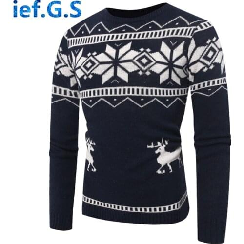 2018 New Mens Fawn Printed Round Neck Slim Pullover Sweater Fashion Men Cotton Long Sleeve Sweater Male For Autumn Winter M-2XL