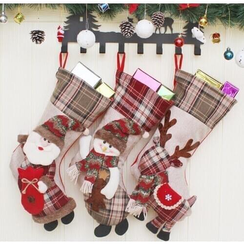 22*48*25cm Christmas Santa Claus Socks Kids Elk Gift Candy Bag Decorative Tree Pendant