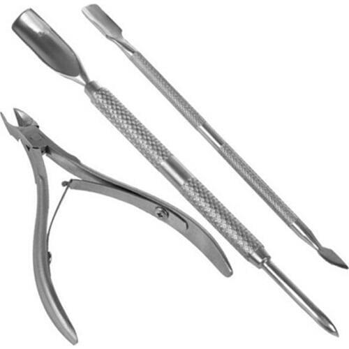 High Quality 3 Pcs Stainless Steel Nail Tool shovel Cuticle Nipper Spoon Pusher Remover Cutter Clipper manicure nail art spoon