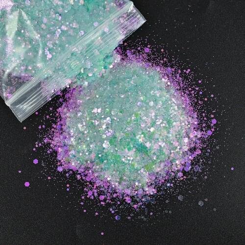 50g/Bag AB Colorful Translucent Nail Art Gradient Glitter Sequins Mixed Size Hexagon Nail Patch Mylar Symphony Glitter Flakes
