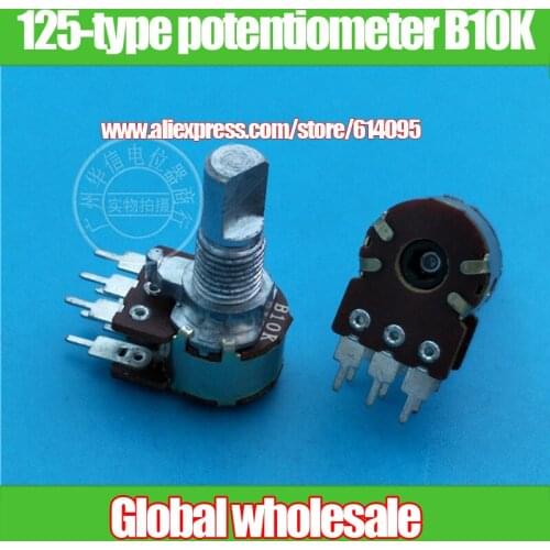 6pcs HT 125-type double Rotary potentiometer B10K / shank length 15MMF / long leg Axle shaft