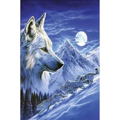 Diamond Painting 5D DIY Animal Painting Snow Mountain Wolf Scenery Picture Square/Round Diamond Cross Stitch Embroidery WG3151