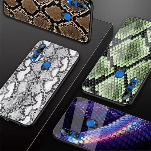 Snakeskin Tempered Glass Phone Case For Huawei honor 8X 9 10i 20i 20Lite 20Pro 30 Pro Cover Shell