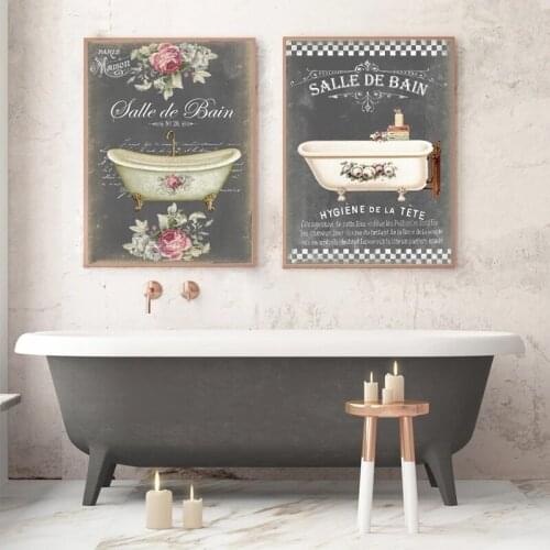 French Bathroom Decoration Paintings Print Vintage Posters Salle de Bain Le Bain Chalkboard Shabby Fine Wall Art Canvas Pictures