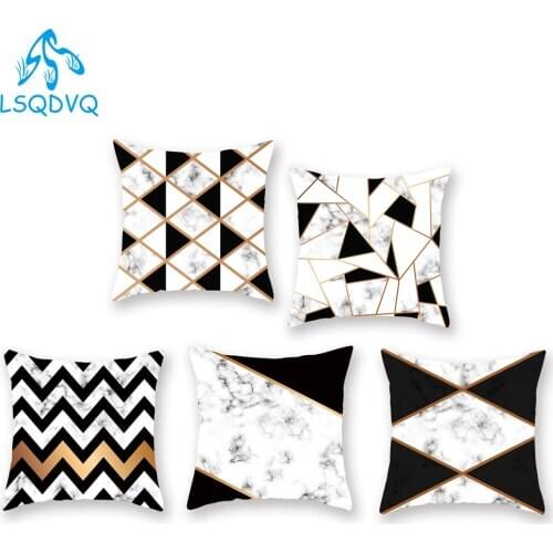 Decorative Throw Pillows Case Gold Marble Geometric White Black Polyester Sofa Cushion Cover for Home Living Room Decoration