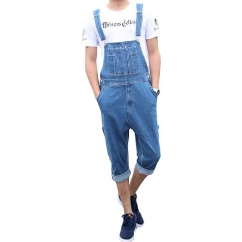 Mens Summer Stretch Slim Denim Bib Trousers Cropped Trousers Casual Overalls Mens Bib Jeans Womens Sling Bodysuit Size 28-46
