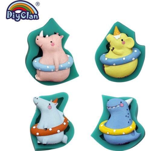 Unicorn Swiming Silicone Mold For Fondant Cake Epoxy Resin Making Cartoon Animal Aroma Stone Chocolate Crafts Decoration Form