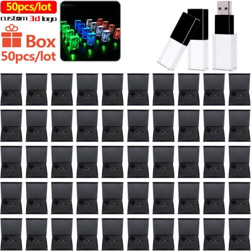 50pcs/lot crystal + metal USB flash drive pendrive 4GB 8GB 16GB 32GB 64GB 128GB External Storage memory stick u disk free logo
