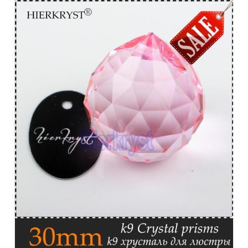 HIERKYST 30mm Pink Crystal Balls Suncatcher Prisms Pendants for Chandeliers Parts Lamp Rainbow Hanging Drops 1 pc #2003-6