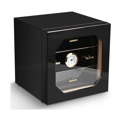 Cedar Wood Cigar Humidor 240x240x220mm Capacity 50 Cigar Storage Box Lined Humidifier Hygrometer Cool Quality Black Cigar Case