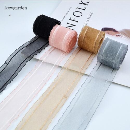 Kewgarden Packing Webbing Irregular Edge Snow Gauze Voile Ribbon 25mm 1" Handmade Tape DIY Brooch Hair Bow Accessories 5 Meters