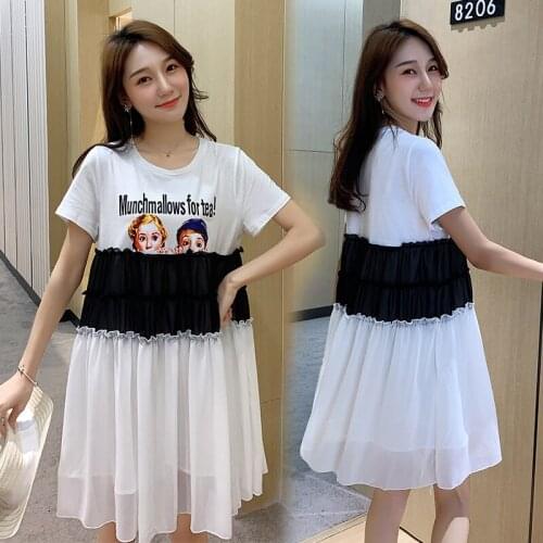 6125# Maternity Clothes Summer Cotton Short Sleeve Loose Letter Printing Dress for Pregnant Women Pregnancy Clothes