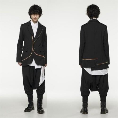 M-5XL!!! Large size stage show costumes 2019 Patchwork broken mens suit zipper through irregular fashion mens wear