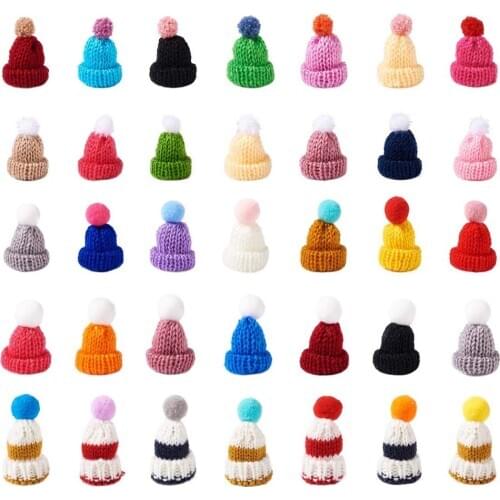 100Pcs Mini Knitting Yarn Hats Colorful Wool Woven Doll Hats Hair Accessories for Christmas DIY Crafts Jewelry Making Findings