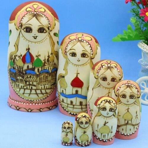 Mnotht Seven color pagoda Russian Dolls High Quanlity Dry Basswood Matryoshka Dolls Wooden DIY Education Toys L30