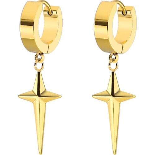 Fashion Rock Style Stainless Steel Corss North Star Huggie Hoops Earrings For Women Mens Guys Piercing Jewelry Gift Accessories