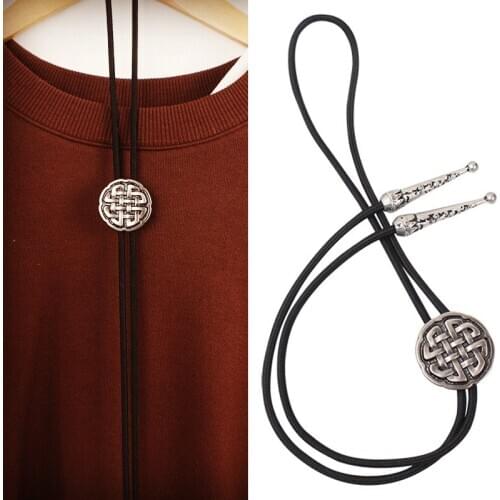 Fashion Celtic Pattern Bolo Tie for Men Women Handmade Star Western Cowboy Silver Vintage Pendant Necktie