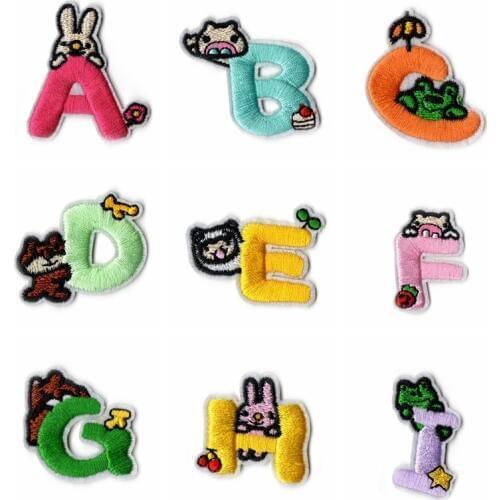 Cartoon Animal 26 Words Letter Patch Embroidered Ironing Custom Name Stickers Patches For Clothes Iron On Patches Parches Decor