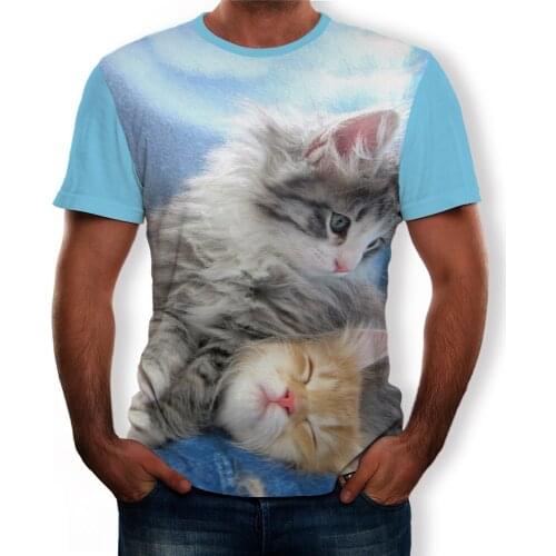 2021 Summer Fashion New Animal World Kitty 3D Printed Pattern Mens T-shirt Casual Short Sleeve Top