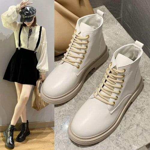 Soft Split Leather Women White Ankle Boots Motorcycle Boots Female Autumn Winter Shoes Woman Punk Motorcycle Boots 2020 35-40