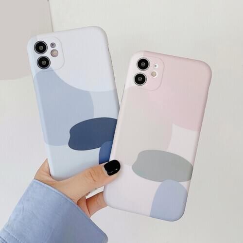 Doodle Pattern Solid Color Geometric Phone Case For iPhone 12 Mini 11 Pro Max X XS XR Xs Max 7 8 Plus SE2020 Soft IMD Cover Capa