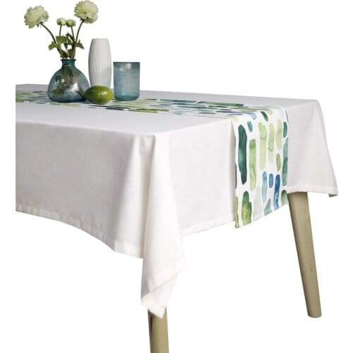 DUNXDECO Table Runner Long Table Cover Fabric Dinner Party Tabelcloth Modern Nordic Fresh Leaf Blue Flora Green Geometric Decor