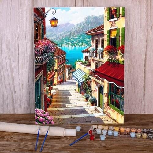 Landscape Street DIY Painting By Numbers Kit Acrylic Paints 50*70 Boards By Numbers Loft Wall Picture Crafts Adults Drawing