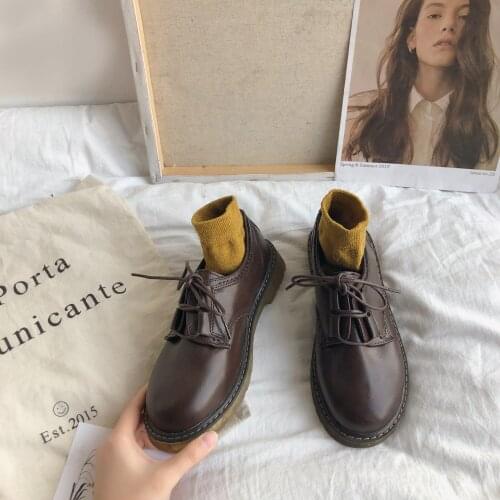 2021 spring new female Japanese small leather shoes British college style retro flat round toe lace-up single shoes fashion