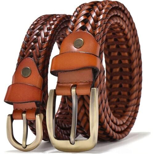 New Handmade Woven Leather Belt Leather Mens Vintage Casual Pin Buckle Belt Womens Decorative Leather Waistband Belts Women