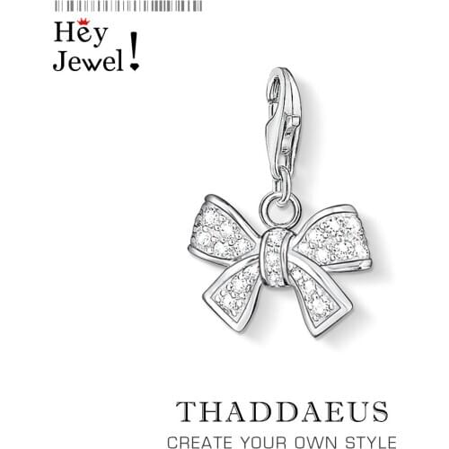 Bow Knot 925 Sterling Silver Charm Trendy Women Gift fit DIY Europe Bracelet Necklace Beautiful Messenger of White CZ Jewelry