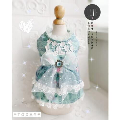 Handmade Dog Clothes Pet Dress 100%Cotton Lace Tulle Embroidered Flowers Comfortable Outfit Little Fairy Princess Yorkie Poodle