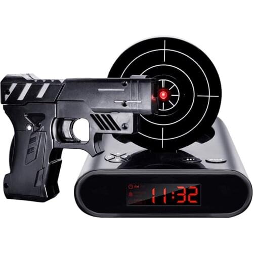 Gun Alarm Clock Gadget Target Laser Shoot Recordable Digital Electronic Desk Clock Table Watch Funny Clock Snooze For Kids