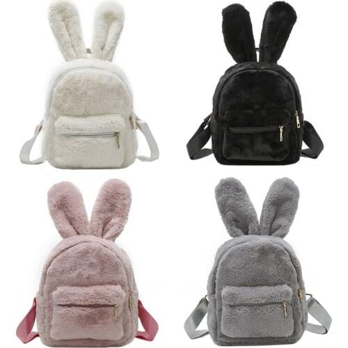 Cute Cartoon Animal Rabbit Plush Backpack Creative Cute 6 Colors Rabbit Ears Plush Backpack Small Bag Christmas Gift For Girls