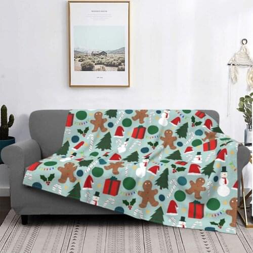 Holiday Pattern Christmas Blankets Flannel Print Snowman Deer Santa Lightweight Throw Blanket for Sofa Car Bedspreads