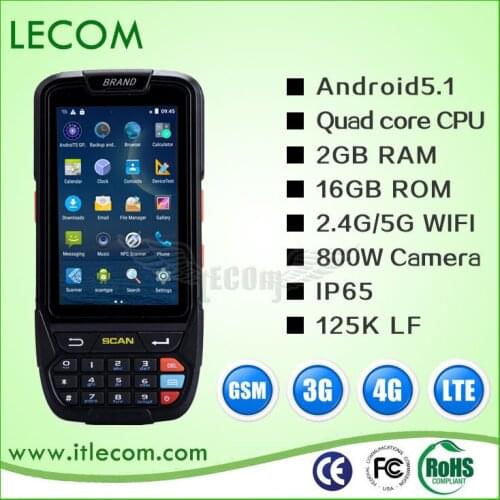 Quad-core1.3G handheld comput Android 7.0 Barcode Scanner 1D FDD-LTE 4G LF RFID 125kHz RFID Reader data terminal