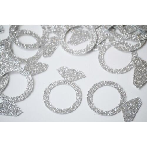 Silver glitter ENGAGEMENT RING CONFETTI engagement wedding table scatters bridal shower bachelorette party decorations