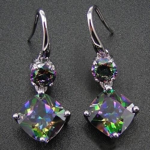 Huitan Multicolor Cubic Zirconia Women Drop Earrings Graceful Accessories for Evening Party Female Christmas Gift Luxury Jewelry